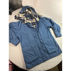 Vintage Lands End Hooded Jacket Mens Large Blue Plaid Lined Made USA